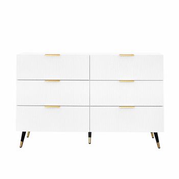 Mueble de baño blanco con 6 cajones y tiradores dorados