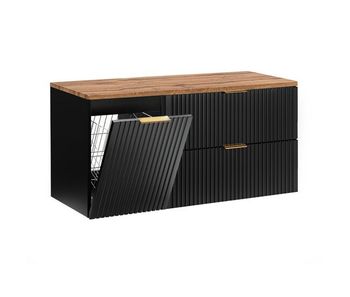 Mueble bajo lavabo 120cm cesto de ropa adriel negro y madera