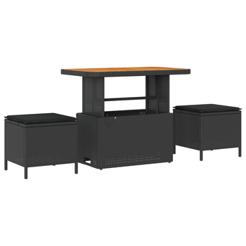 Conjunto De Comedor De Jardín De 3 Uds Con Cojines Negro De Poliratán Y Acacia Cfw496865