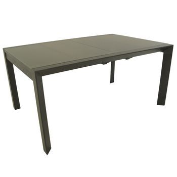 Mesa Jardín Extensible De 160 Cm A 220 Cm, Aluminio Color Antracita Y Cristal Grueso Color Taupé, Medidas 104x160 A 220x76 Cm, Mesa De Comedor De Jardín, Mobiliario De Patio, Mesa Para Terraza