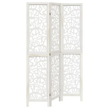 Biombo Separador De 3 Paneles Madera Maciza Paulownia Blanco Vidaxl