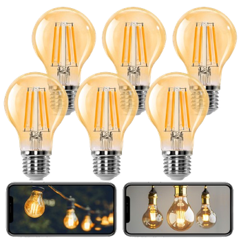 Aigostar - Bombilla LED E27 Edison, 10W Equivalente a 77W, Blanco Cálido 2200K, 1100 Lúmenes, Bombilla LED Vintage Decorativa A60 de Filamento, No Regulable, Cristal ámbar, Pack 6