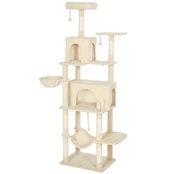 PawHut Árbol Rascador para Gatos con Plataforma Torre Escalador para Gatos con Cama Cuevas Postes de Sisal 60x48x202 cm Beige   Aosom España
