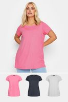yours juego 3 camisetas lisas rosa gris  mujer curvy y tallas grandes yours