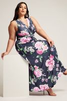 yours london vestido azul floral largo sin mangas mujer curvy y tallas grandes yours london
