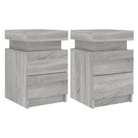 juego de 2 mesitas de noche con luces led y cajones 35 x 39 x 55cm madera de ingenieria gris dec035942