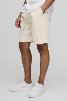 Pantalón Corto Holgado De Sarga Con Aplique, Cream