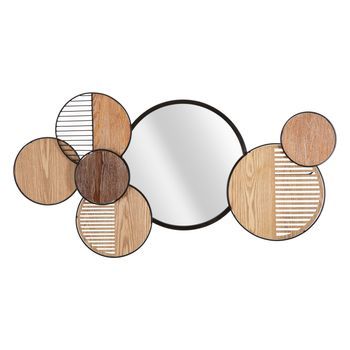 Espejo De Pared De Metal Negro Y Madera Marrón Cm 123,2x4,4x63,5