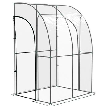 Outsunny Invernadero de Jardín adosado, invernadero adosado 2 puertas con Cremallera enrollables acero PVC transparente   Aosom España