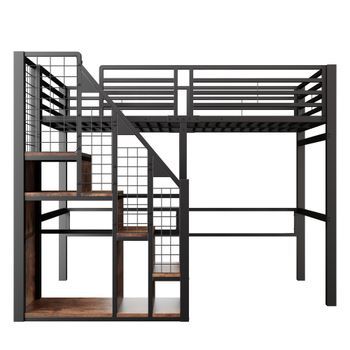 Litera Infantil Con Escalera De Seguridad De 90x200 Cm, Con Estructura Metálica Y Estante, Color Negro.