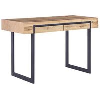 escritorio de mdf madera clara negro estructura de metal 120 x 55 cm cajones almacenaje oficina en casa vida