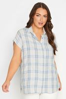 yours camisa algodon azul de cuadros manga sisa mujer curvy y tallas grandes yours