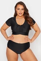 top de bano negro escote fruncido