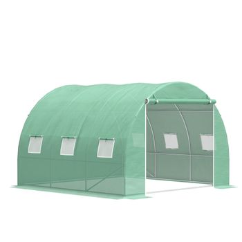 Outsunny Invernadero de jardín 9 m² invernadero tipo túnel de jardín 3x3x2 m con puerta enrollable y 6 ventanas de malla de acero PE   Aosom España