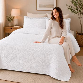 Colcha Prelavada Jacquard Kalioppe + Funda De Cojín 90 Cm Rufino Diaz, Blanco