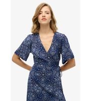 superdry para mujer w8011923a vestido midi cruzado con estampado marino xs casual viscosa manga corta