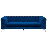 sofa de 3 plazas de terciopelo azul marino estilo chesterfield con respaldo bajo sotra