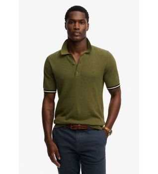 Superdry para hombre. M1110458A Polo Texture verde (S), Casual, Algodón, Manga corta
