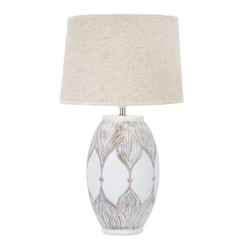 Lámpara De Mesa En Resina Blanca Con Pantalla Beige Ø Cm 38x67