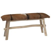 banco de madera de teca con piel de cabra vidaxl