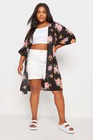 yours kimono viscosa negro de flores mujer curvy y tallas grandes yours