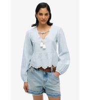 superdry para mujer w6012100a blusa broderie azul m casual algodon manga larga
