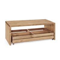 mesa de centro costa - madera envejecida almacenaje y ruedas - 120x60