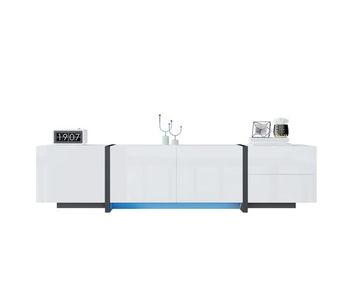 Mueble tv - alto brillo con puertas y cajones, patas negras - blanco