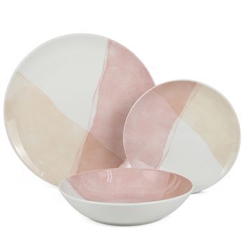 Vajilla 18 Pzs Porcelana Tonos Rosa, Plato Llano:diam.27cm