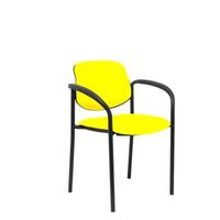 silla confidente de 4 patas con brazos y estructrua negra - asiento y respaldo tapizados en tejido similpiel amarillo piqueras y crespo modelo villalgordo