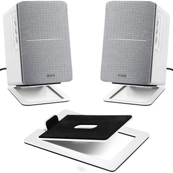 Soporte de altavoz para sonido estéreo mejorado y absorción de impactos, base de altavoz para soporte de altavoz para computadora portátil o soporte de altavoz de escritorio