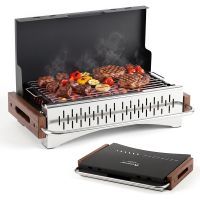 costway barbacoa de carbon de mesa plegable portatil con ventilacion rejilla para jardin picnic 51 x 335 x 335 cm negro marron plateado