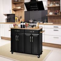 carro rodante isla de cocina con encimera de madera estantes ajustables 2 cajones grandes negro 122 x 48 x 925 cm