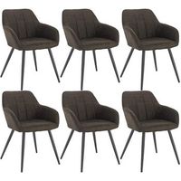 set 6 sillas de comedor en tejido cientifico y metal silla de salon oscuro 49x43x81cm - marron - woltu