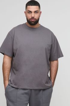 Camiseta Plus Oversize Básica Con Cuello De Caja, Gris
