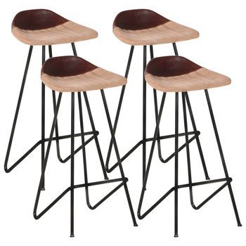 Taburetes De Cocina 4 Unidades Cuero Auténtico Marrón Vidaxl