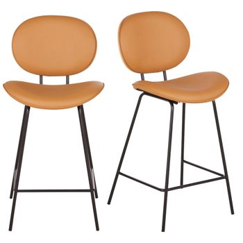 Set de 2 taburetes altos con respaldo de madera de roble y acero negro, 65 cm