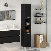 armario de bano negro roble 30x30x179 cm madera v9145 unico  negro