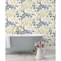 papel pintado vinilico ecologico rosas azules y amarillas fondo claro - olivia bloom 679678 de gaulan - rollo de 10 m x 053 m