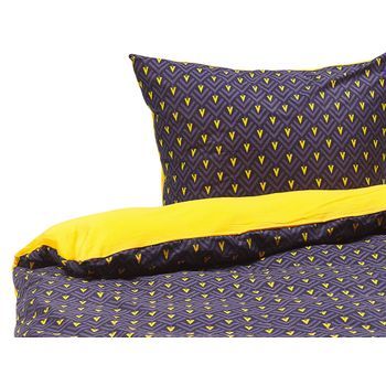 Conjunto De Fundas Y 2 Almohadas Algodón Azul Oscuro Y Amarillo 155 X 220 Cm Dormitorio Moderno Wallingford