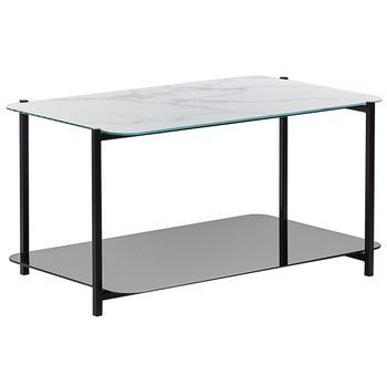 Mesa De Centro Efecto Mármol De Vidrio Templado Metal Blanco Negro 77 X 47 Cm Patas De Metal Gloster