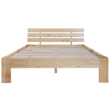Cama Doble De Madera Maciza De 140x200 Cm, Con Cabecero Y Somier Incluidos, Estilo Rústico, Capacidad De Carga De 150 Kg, Altura De 30 Cm, Fabricada En Abeto, Robusta Y De Aspecto Natural