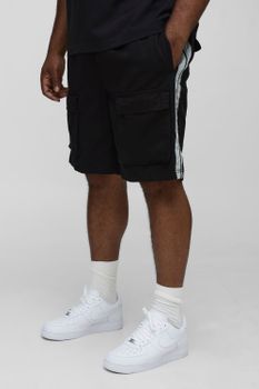Plus Relaxed Fit Side Panel Drawcord Cargo Shorts, Negro