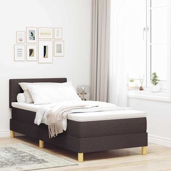 Vidaxl Cama Tipo Box Spring Con Cojín Marrón Oscuro 90 X 200 Cm Tela