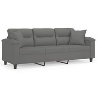 sofa de 3 plazas con cojines tela microfibra gris oscuro 180 cm vidaxl
