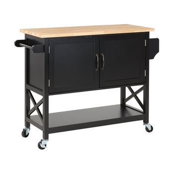 Carrito De Cocina Negro Madera Clara Mdf Estante Armario Almacenaje Ruedas Mele