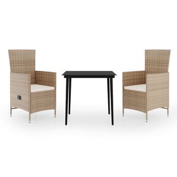 Juego De Comedor De Jardín 3 Uds | Conjunto Mueble Jardin Mesa Y Sillas Con Cojines Beige