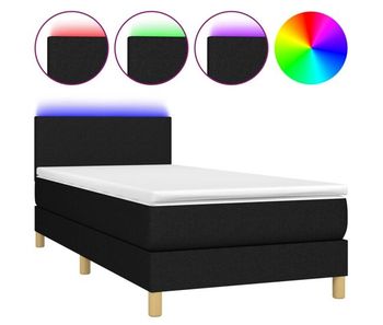 Cama box spring colchón y luces led tela negro 100x200 cm diseño plano