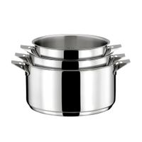 bateria de cocina 7 piezas  3 cacerolas 3 tapas y 1 mango extraible