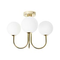 lampara de techo moderna vidrio 3 luces placa metalica pantalla redonda colgante blanco y dorado shire
